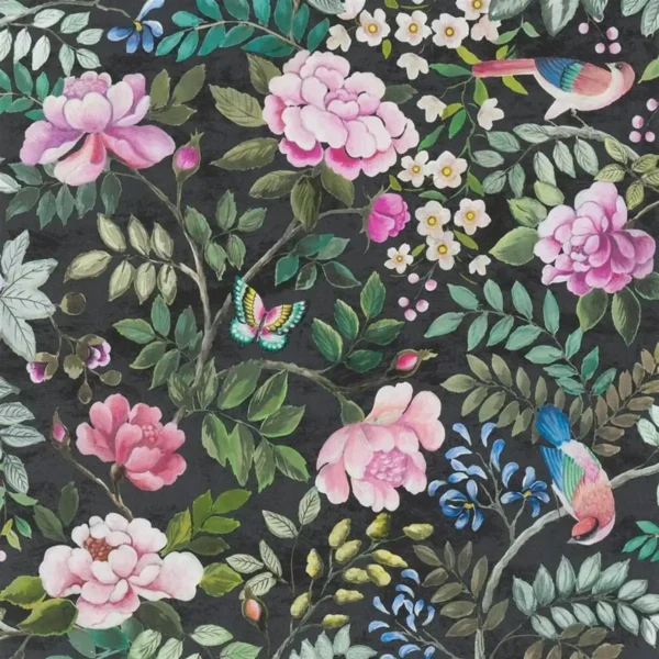 Porcelaine De Chine Wallpaper - Noir by black-grey animal wallpaper from designers guild