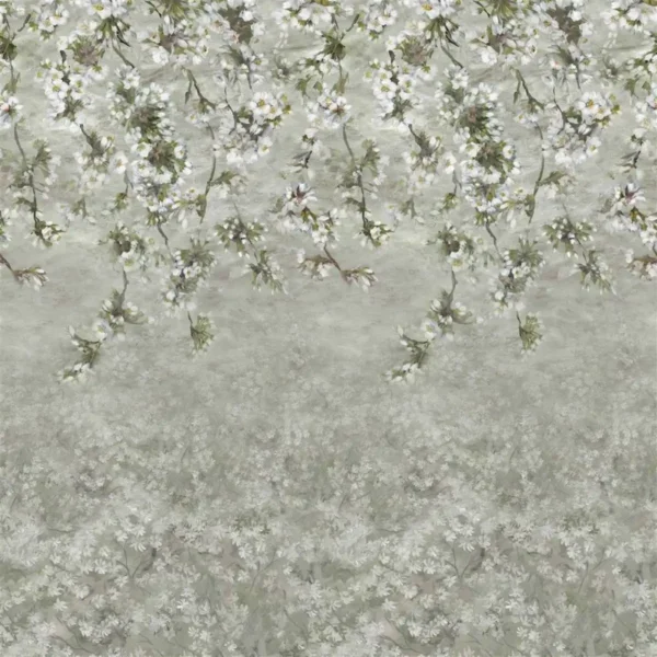 Assam Blossom Wallcovering - Platinum by black-grey botanical wallpaper from designers guild