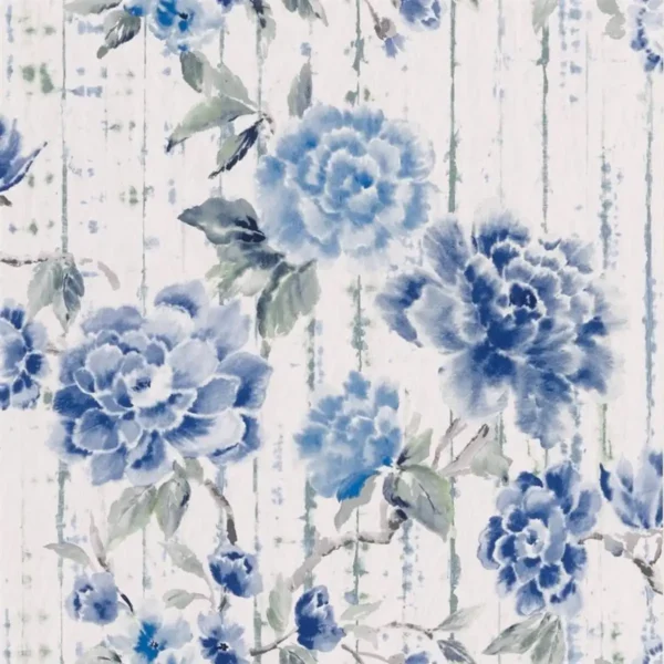 Kyoto Flower Wallpaper - Cobalt by green botanical wallpaper from designers guild