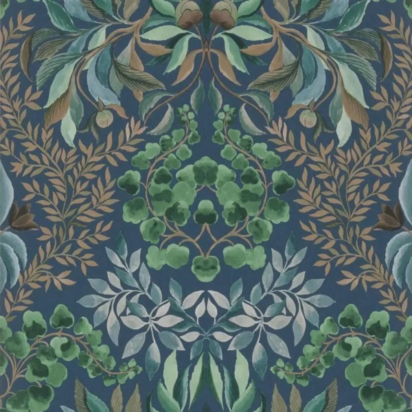 Karakusa Wallpaper - Midnight by blue botanical wallpaper from designers guild