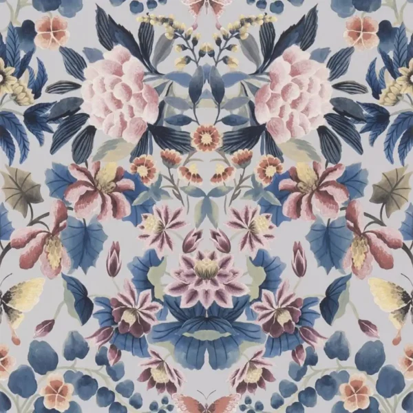 Ikebana Damask Wallpaper - Slate Blue by blue botanical wallpaper from designers guild