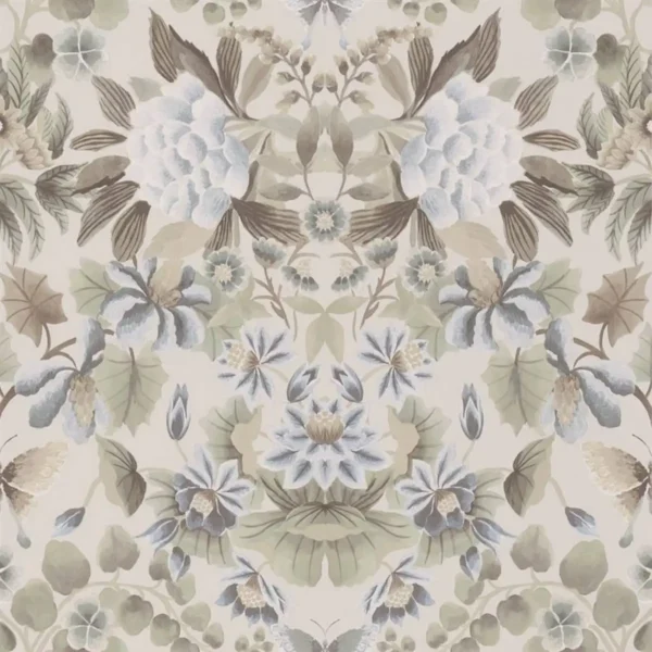 Ikebana Damask Wallpaper - Eau de Nil by white botanical wallpaper from designers guild