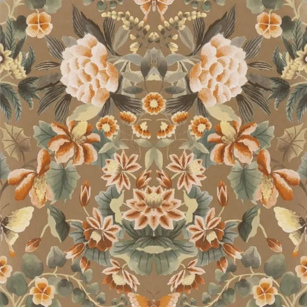 Ikebana Damask Wallpaper - Gold by brown botanical wallpaper from designers guild