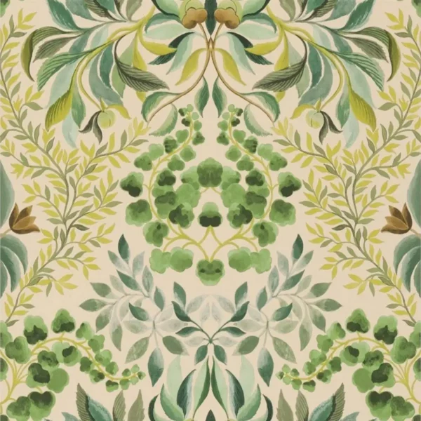Karakusa Wallpaper - Emerald by green botanical wallpaper from designers guild