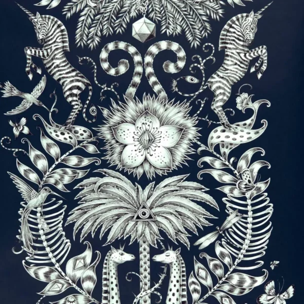 Kruger Wallpaper - Navy by black-grey animal wallpaper from emma shipley
