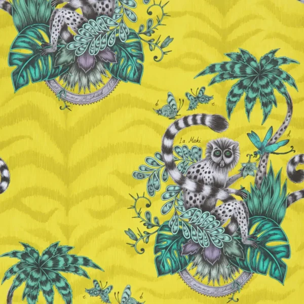 Lemur Wallpaper - Lime by yellow animal wallpaper from emma shipley