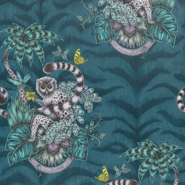 Lemur Wallpaper - Navy by blue animal wallpaper from emma shipley