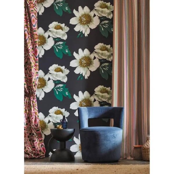 Paeonia Wallpaper - Black Earth / Fig Leaf / Gold by Paeonia Wallpaper - Black Earth / Fig Leaf / Gold from