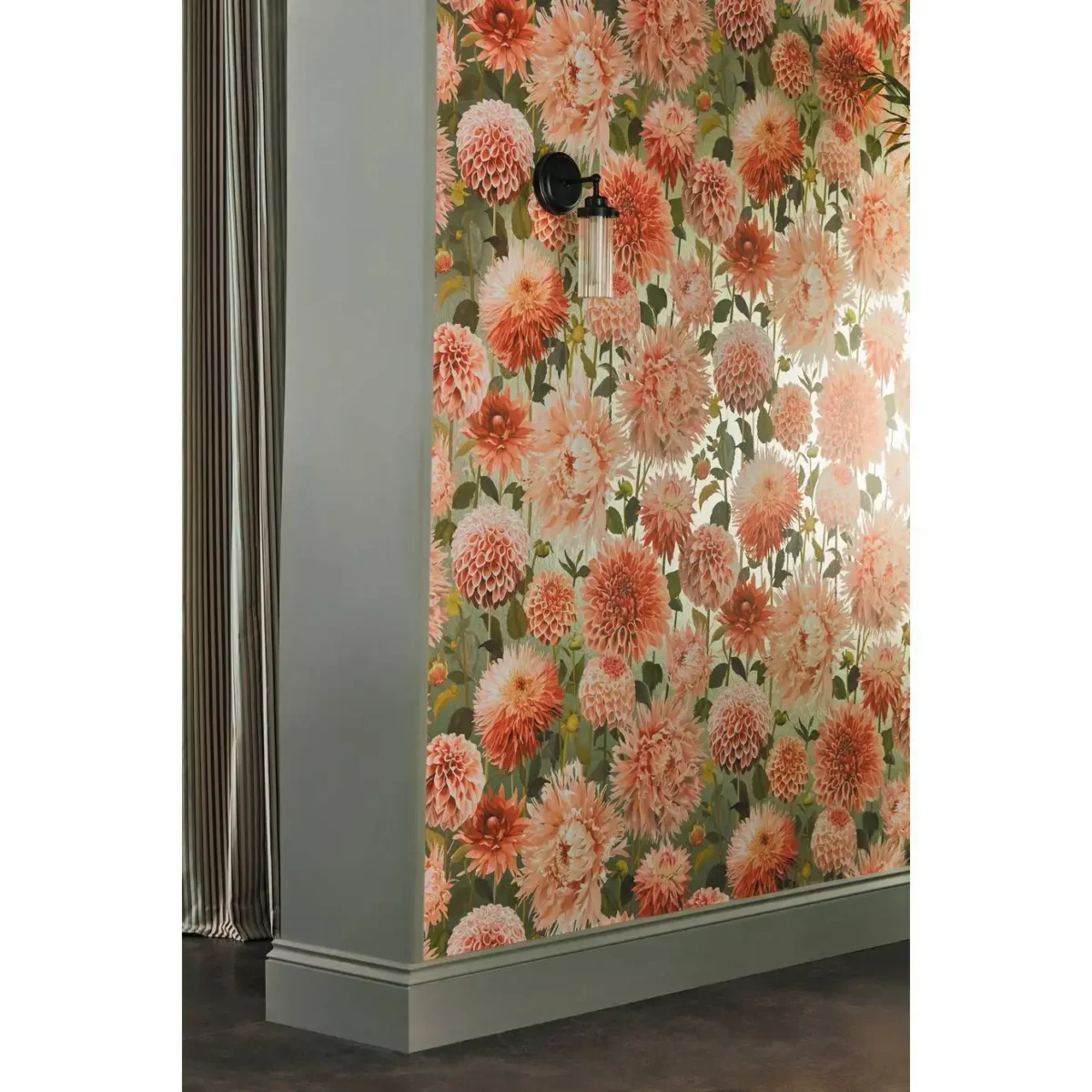 Dahlia Wallpaper - Coral / Fig Leaf / Gilver by Dahlia Wallpaper - Coral / Fig Leaf / Gilver from