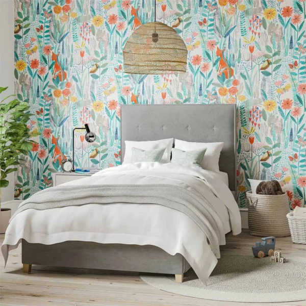 Hide and Seek Wallpaper - Linen / Duck Egg / Stone from
