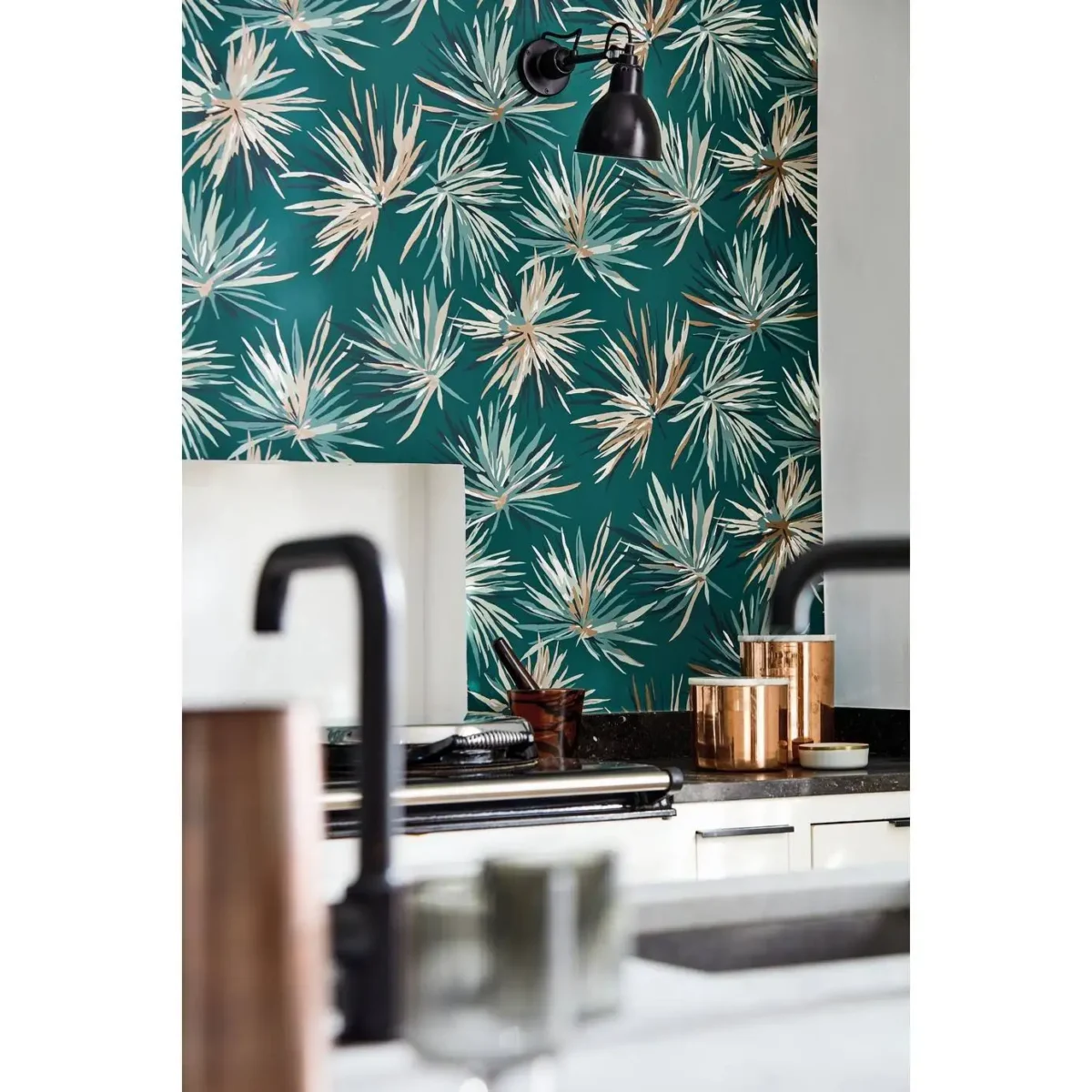 Aucuba Wallpaper - Slate / Bronze / Topaz from