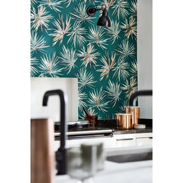 Aucuba Wallpaper - Slate / Bronze / Topaz from