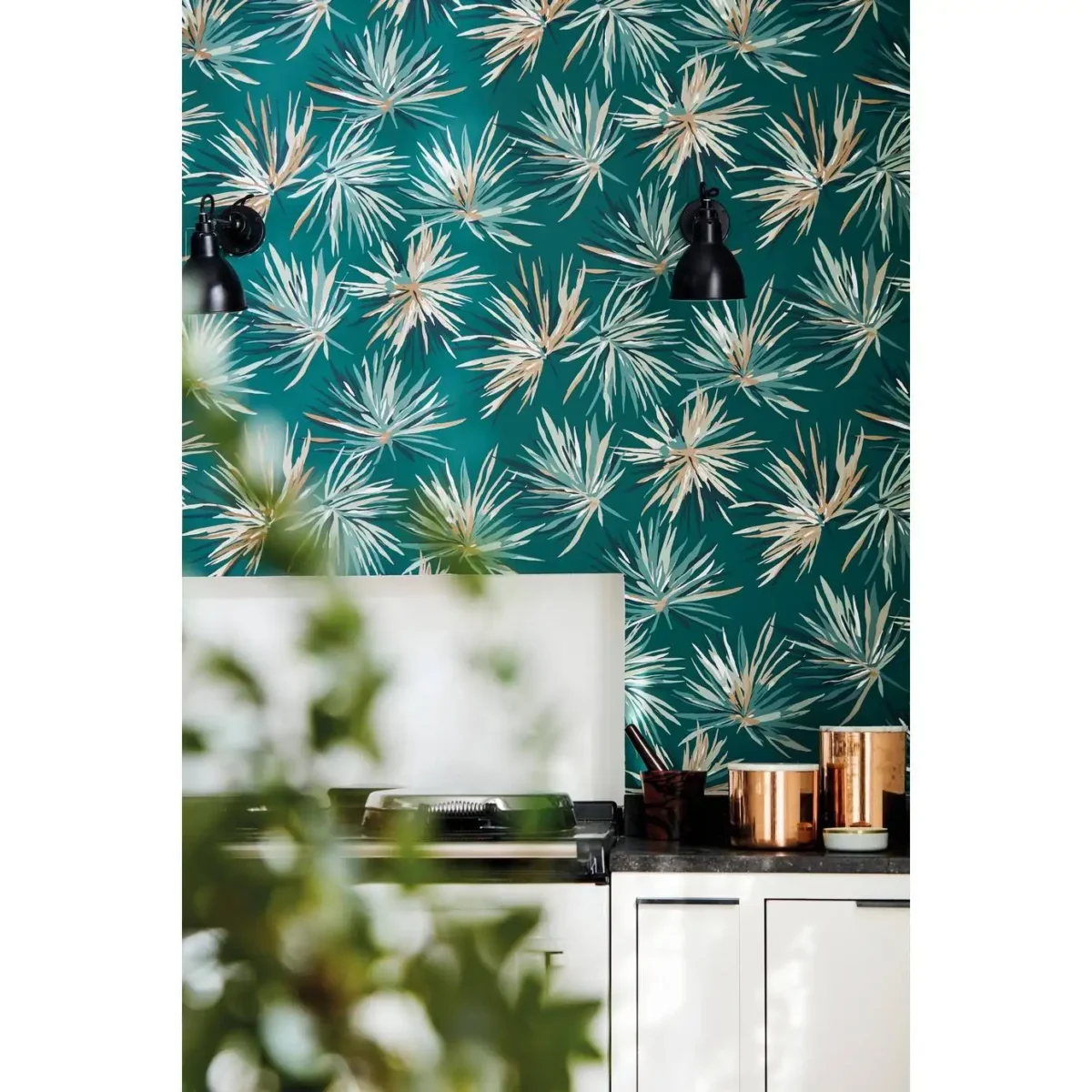 Aucuba Wallpaper - Gold / Rosewood / Parchment from