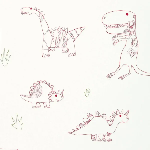 Jolly Jurassic Wallpaper - Strawberry / Emerald / Neutral by red animal wallpaper from harlequin