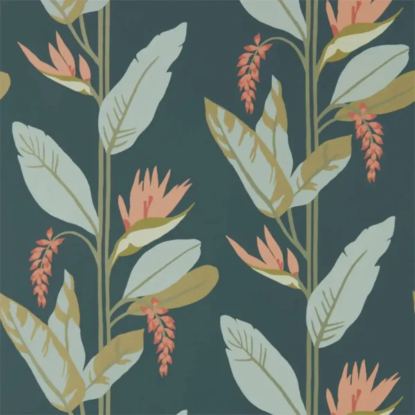 Llenya Wallpaper - Ink / Coral / Seaglass by Llenya Wallpaper - Ink / Coral / Seaglass from