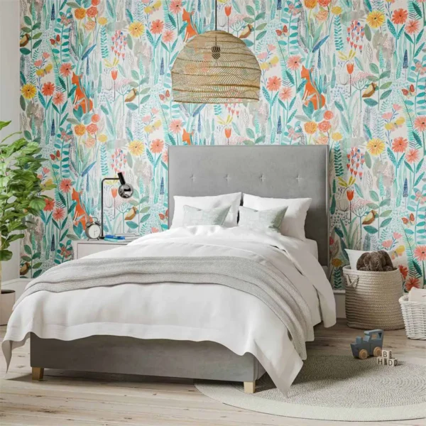 Hide and Seek Wallpaper - Poppy / Marine / Ochre from