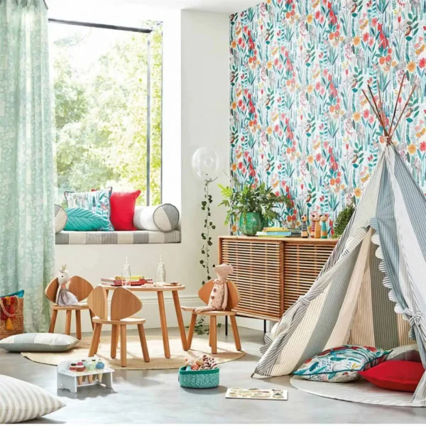 Hide and Seek Wallpaper - Linen / Duck Egg / Stone from