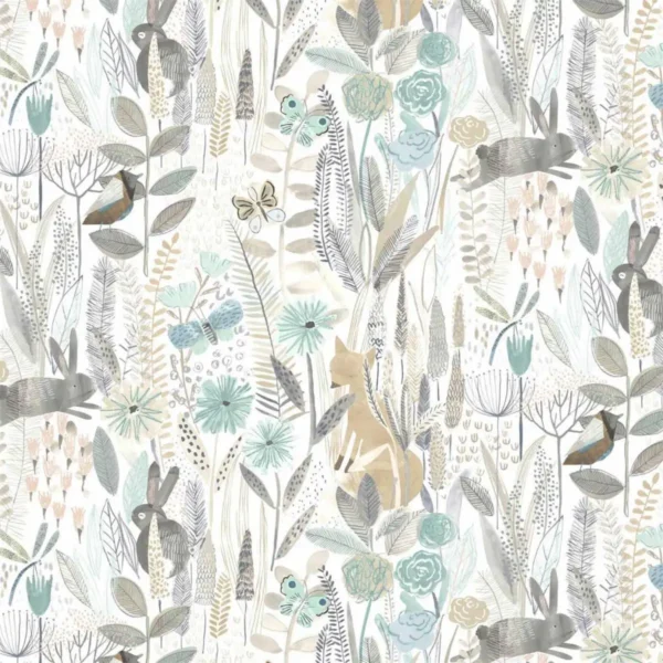 Hide and Seek Wallpaper - Linen / Duck Egg / Stone from