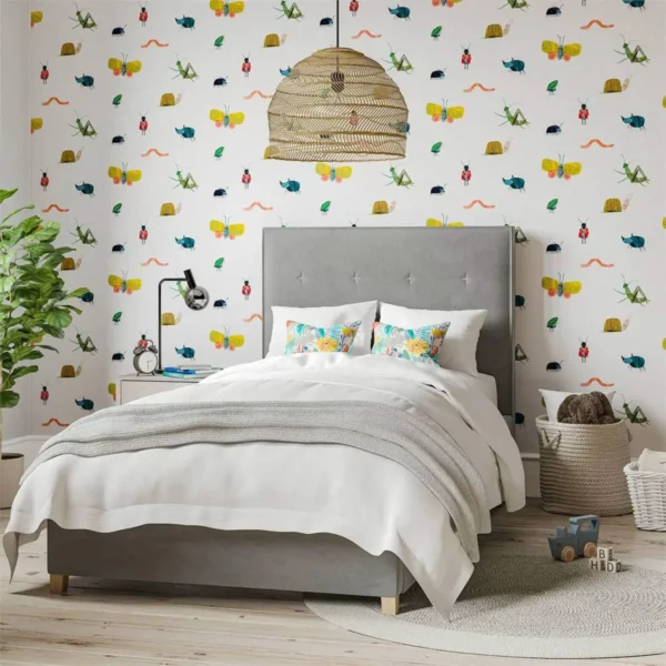 Garden Friends Wallpaper - Poppy / Ochre / Leaf by Garden Friends Wallpaper - Poppy / Ochre / Leaf from