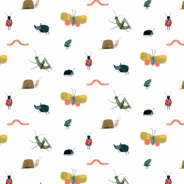 Garden Friends Wallpaper - Poppy / Ochre / Leaf by Garden Friends Wallpaper - Poppy / Ochre / Leaf from