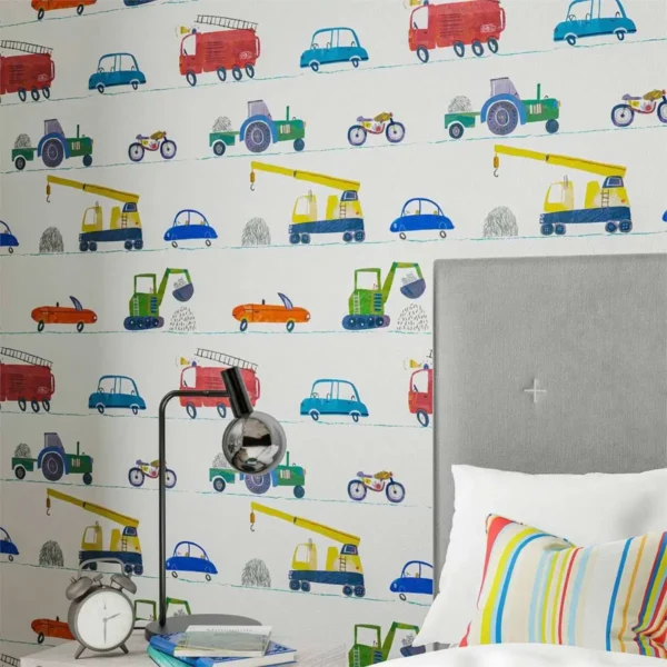 Just Keep Trucking Wallpaper - Tomato / Marine / Gecko by Just Keep Trucking Wallpaper - Tomato / Marine / Gecko from