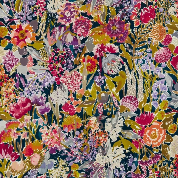 Sanguine Wallpaper - Pomegranate / Clemantine / Peony / Blueberry by multicolour botanical wallpaper from harlequin