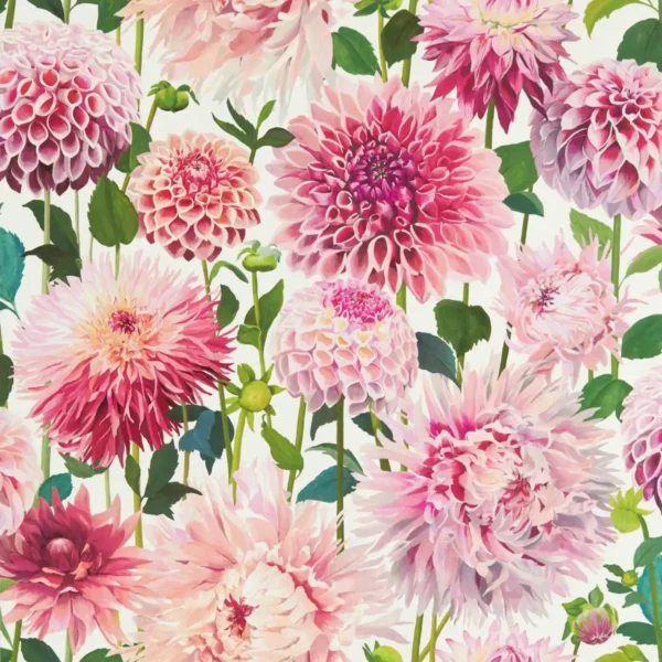 Dahlia Wallpaper - Blossom / Emerald / New Beginnings by pink botanical wallpaper from harlequin