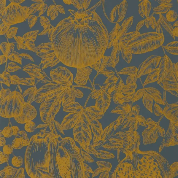 Melograno Wallpaper - Gold / Wild Water by yellow botanical wallpaper from harlequin