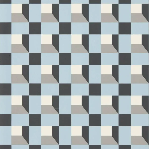 Blocks Wallpaper - Cornflower / Black Earth / Sketched by blue geometric wallpaper from harlequin