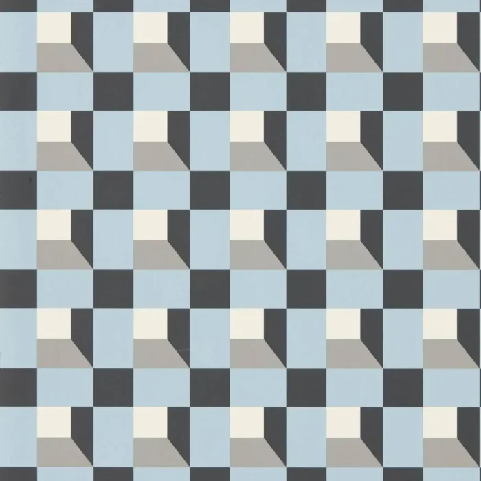 Blocks Wallpaper - Cornflower / Black Earth / Sketched swatch