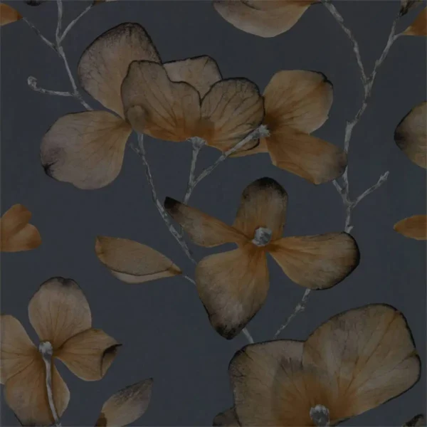 Kienze Wallpaper - Graphite Gilver by black-grey botanical wallpaper from harlequin