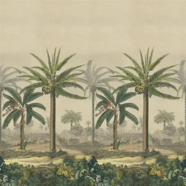 Palm Trail Scene 2 Wallcovering - Sepia by green botanical wallpaper from john derian