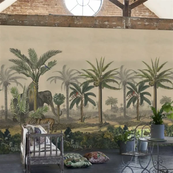 Palm Trail Scene 1 Wallcovering - Sepia by Palm Trail Scene 1 Wallcovering - Sepia from