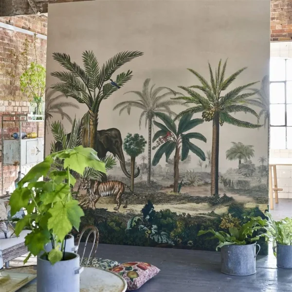 Palm Trail Scene 1 Wallcovering - Sepia by Palm Trail Scene 1 Wallcovering - Sepia from