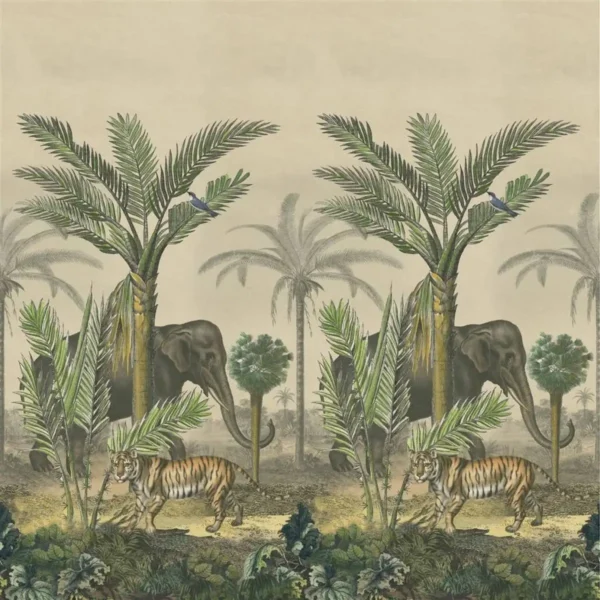 Palm Trail Scene 1 Wallcovering - Sepia by green animal wallpaper from john derian