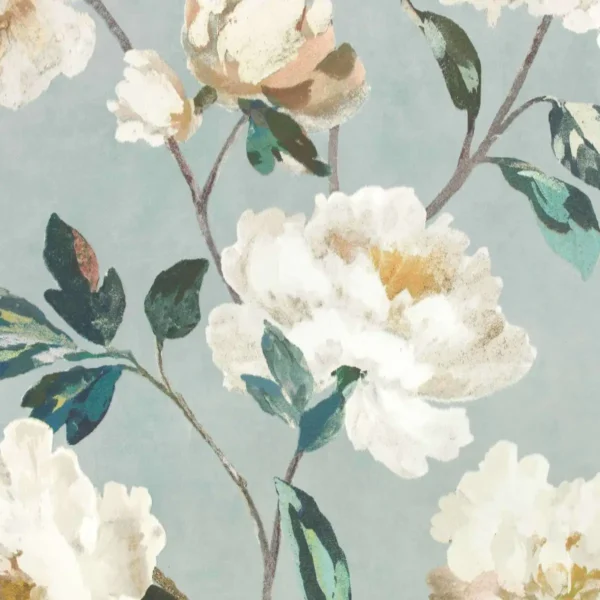 Odelia Wallpaper - French Blue by blue botanical wallpaper from romo