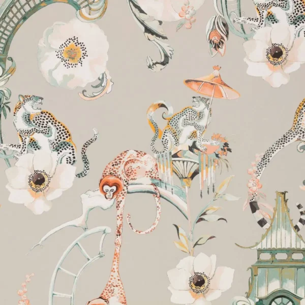 Euphoria Wallcovering - Coral Island by neutral botanical wallpaper from romo