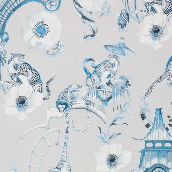 Euphoria Wallcovering - China Blue by blue botanical wallpaper from romo