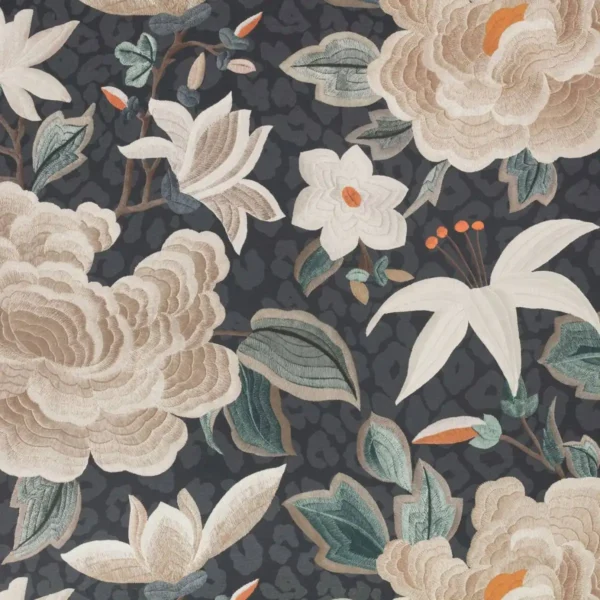 black-grey botanical wallpaper from romo