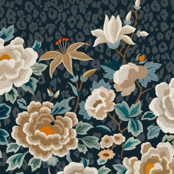 Lavinia Mural - Midnight by black-grey botanical wallpaper from romo