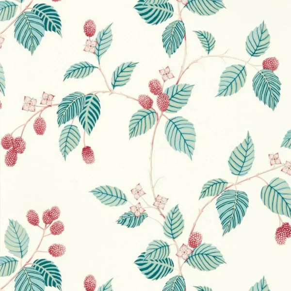 Rubus Wallpaper - Raspberry by blue botanical wallpaper from sanderson