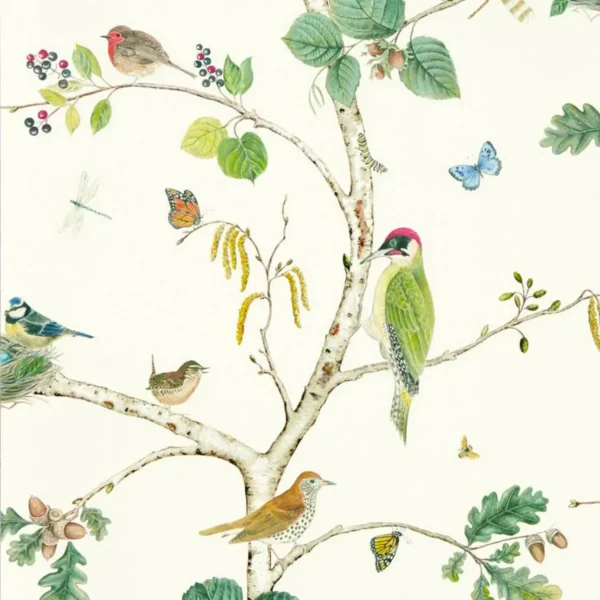 Woodland Chorus Wallpaper - Botanical / Multi by white animal wallpaper from sanderson