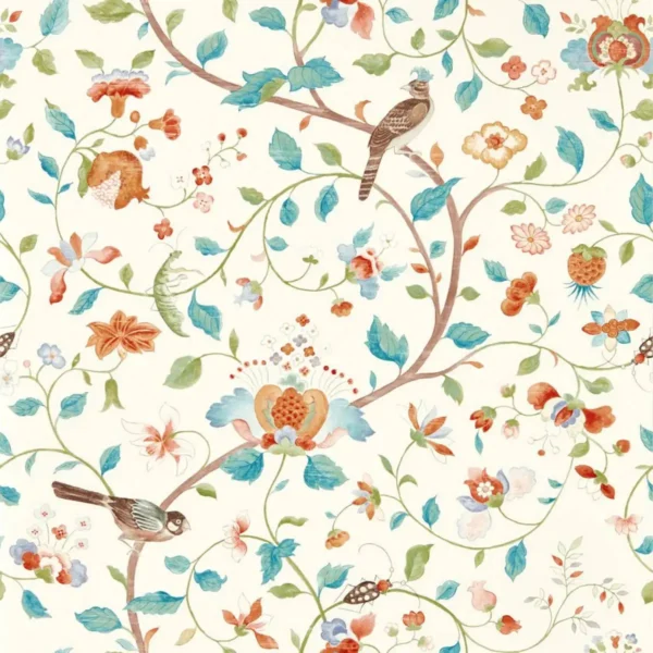 Arils Garden Wallpaper - Teal / Russet by multicolour botanical wallpaper from sanderson