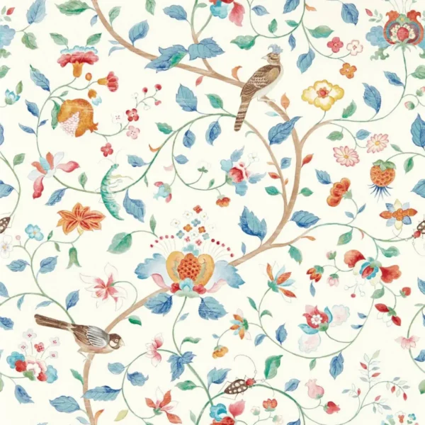 Arils Garden Wallpaper - Indigo / Red by blue botanical wallpaper from sanderson