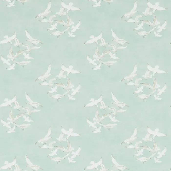 Seagulls Wallpaper - Eau De Nil fabric swatch DVIN214586