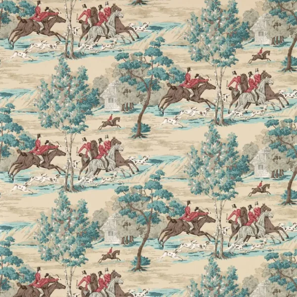Tally Ho Wallpaper - Teal / Ruby by multicolour misc wallpaper from sanderson