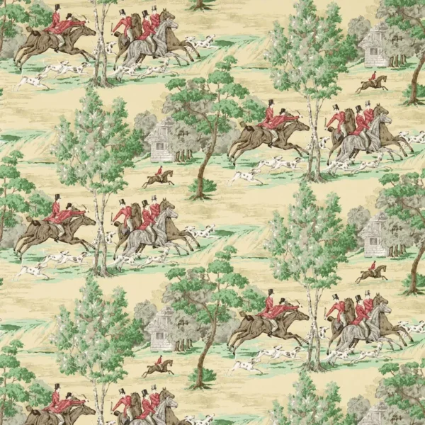 Tally Ho Wallpaper - Evergreen / Crimson by multicolour misc wallpaper from sanderson
