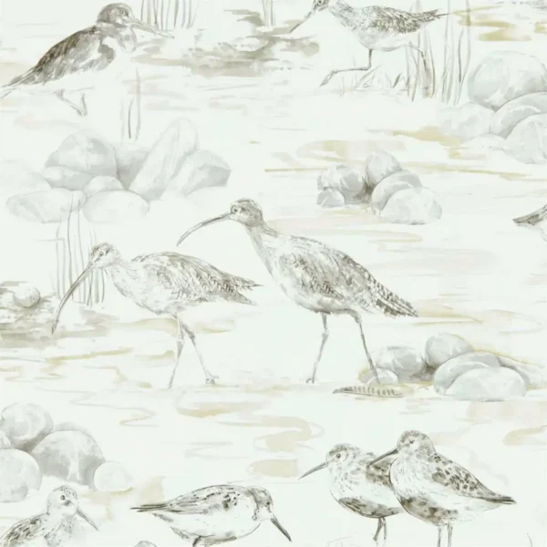 Estuary Birds Wallpaper - Chalk / Sepia by black-grey animal wallpaper from sanderson