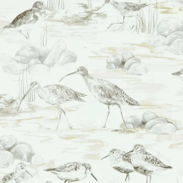 Estuary Birds Wallpaper - Chalk / Sepia swatch