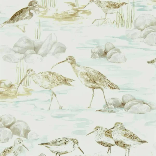 Estuary Birds Wallpaper - Mist / Ivory by multicolour animal wallpaper from sanderson